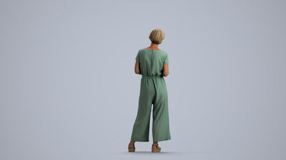 realistic 3D senior woman casual standing, scanned archviz people for Blender and 3ds Max, front view render