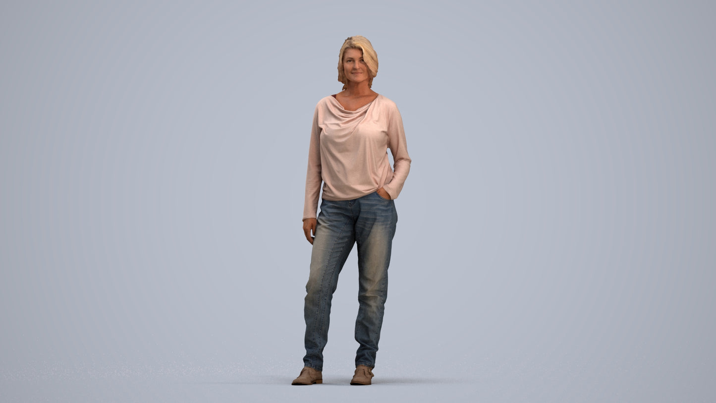 3D people model woman casual standing, scanned human for 3ds Max rendering, standing pose render