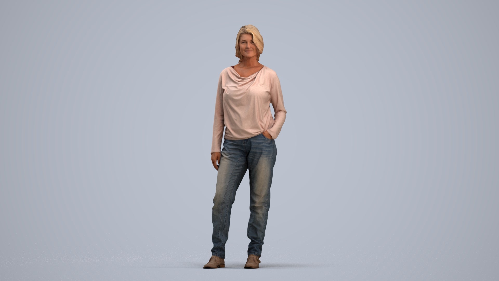 3D people model woman casual standing, scanned human for 3ds Max rendering, standing pose render