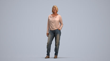 3D people model woman casual standing, scanned human for 3ds Max rendering, standing pose render