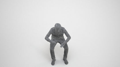 3D people model man casual sitting, scanned human for 3ds Max rendering, wireframe three-quarter view