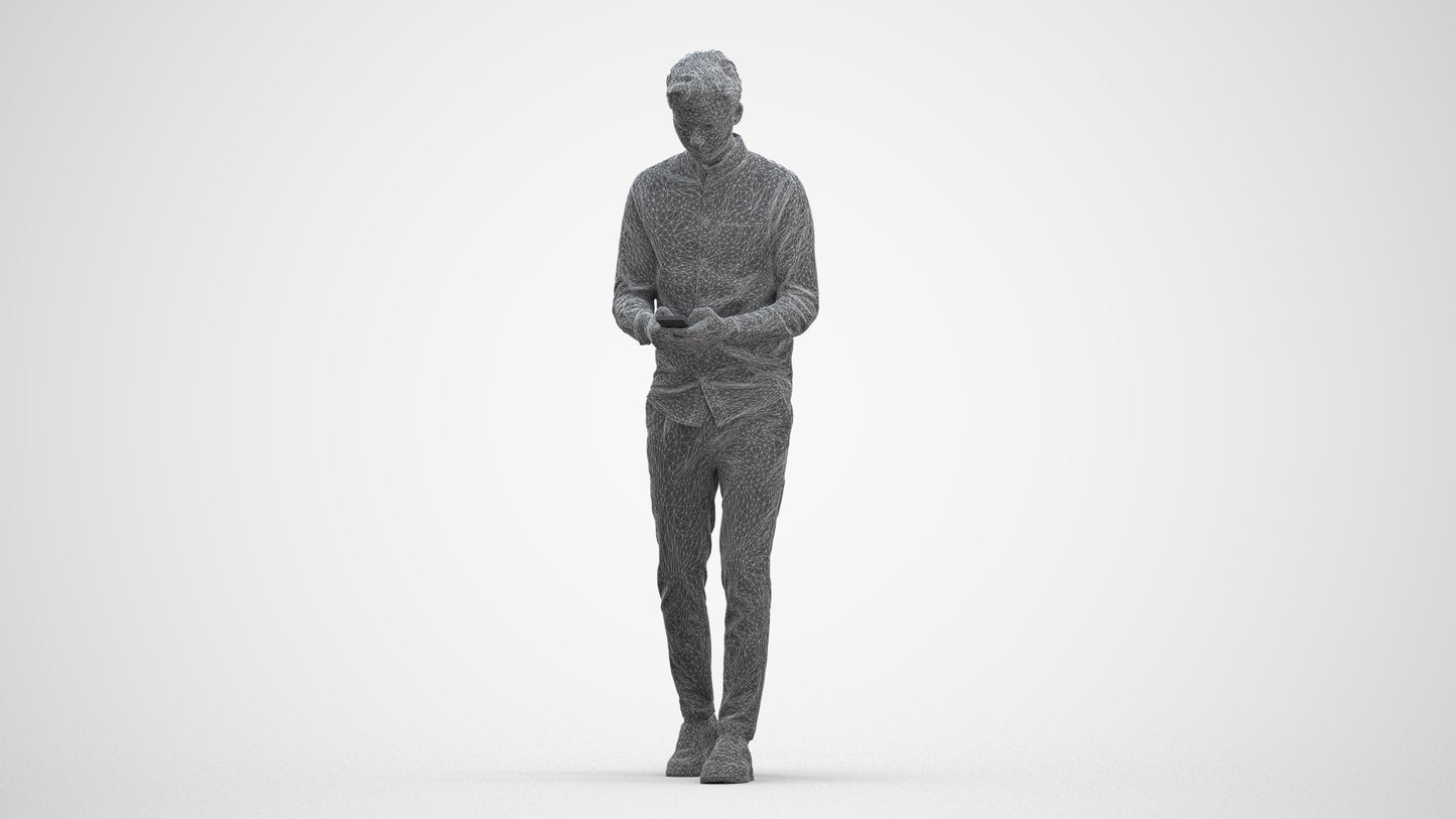 realistic 3D man casual walking, scanned archviz people for Blender and 3ds Max, three-quarter front view render