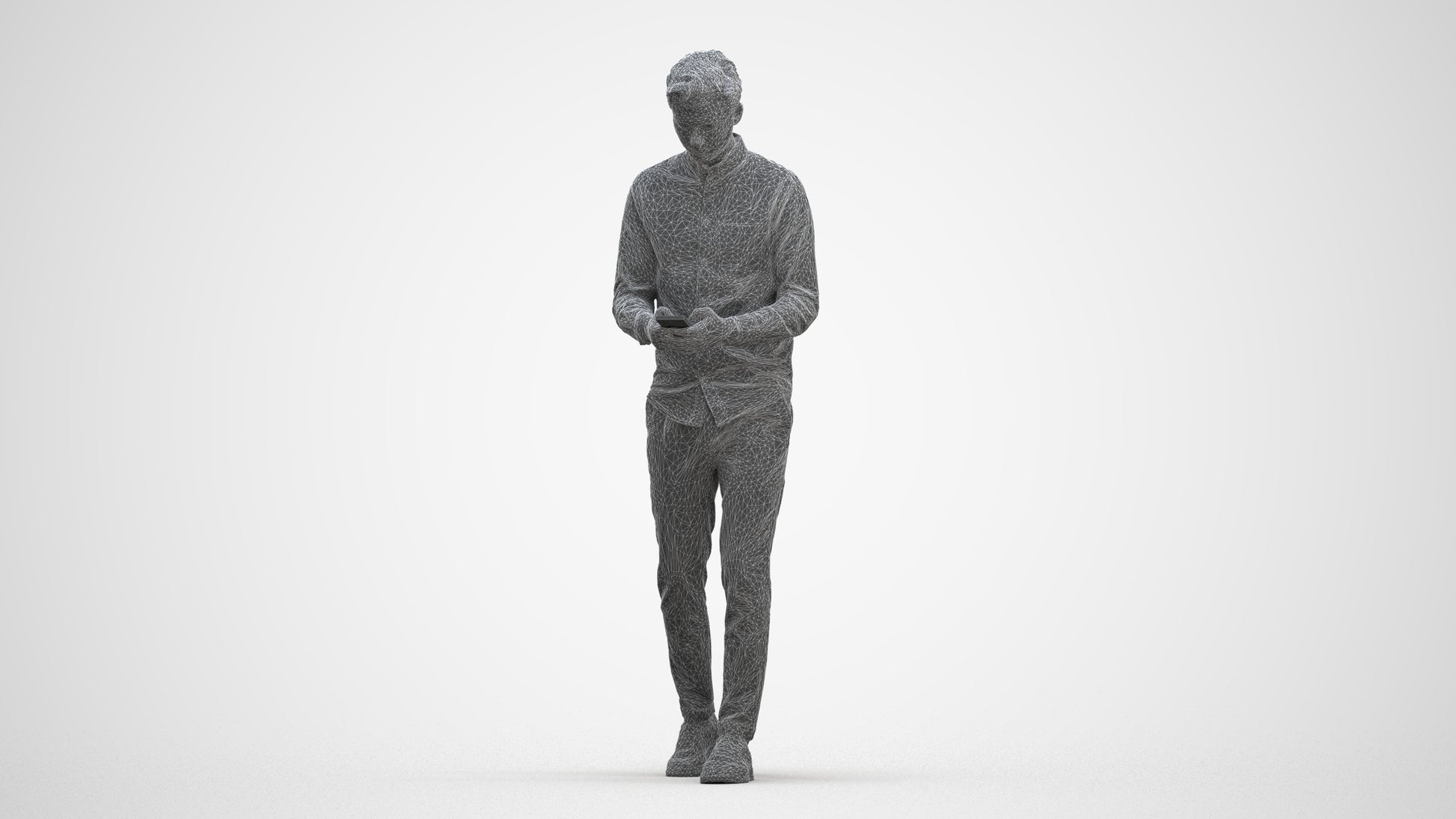 realistic 3D man casual walking, scanned archviz people for Blender and 3ds Max, three-quarter front view render