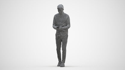 realistic 3D man casual walking, scanned archviz people for Blender and 3ds Max, three-quarter front view render