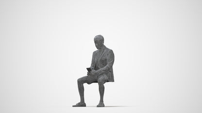 3D scanned man sitting business, photorealistic archviz people for Enscape and SketchUp, wireframe back view