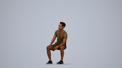 realistic 3D human man casual sitting, archviz people FBX OBJ for Blender, top-down view render