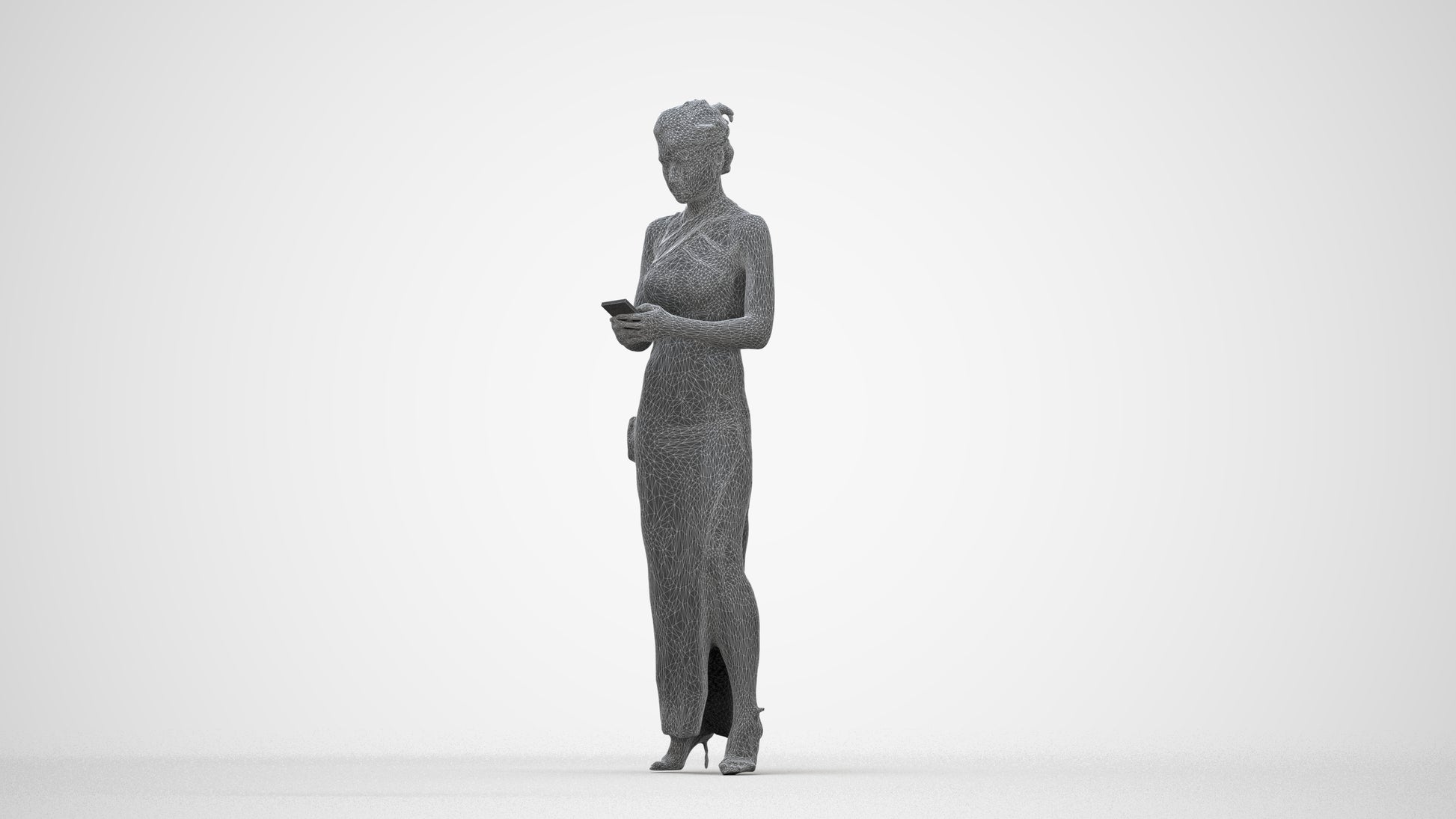 realistic 3D woman formal formalaffairs, scanned archviz people for Blender and 3ds Max, wireframe back view