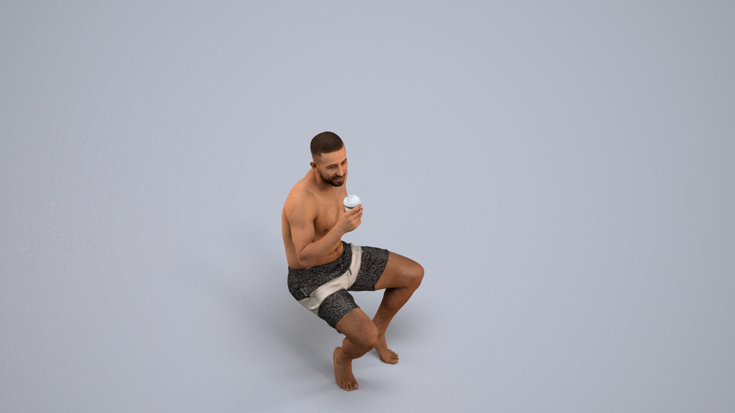 realistic 3D people man pool, render-ready for V-Ray and Corona, FBX OBJ, back view render