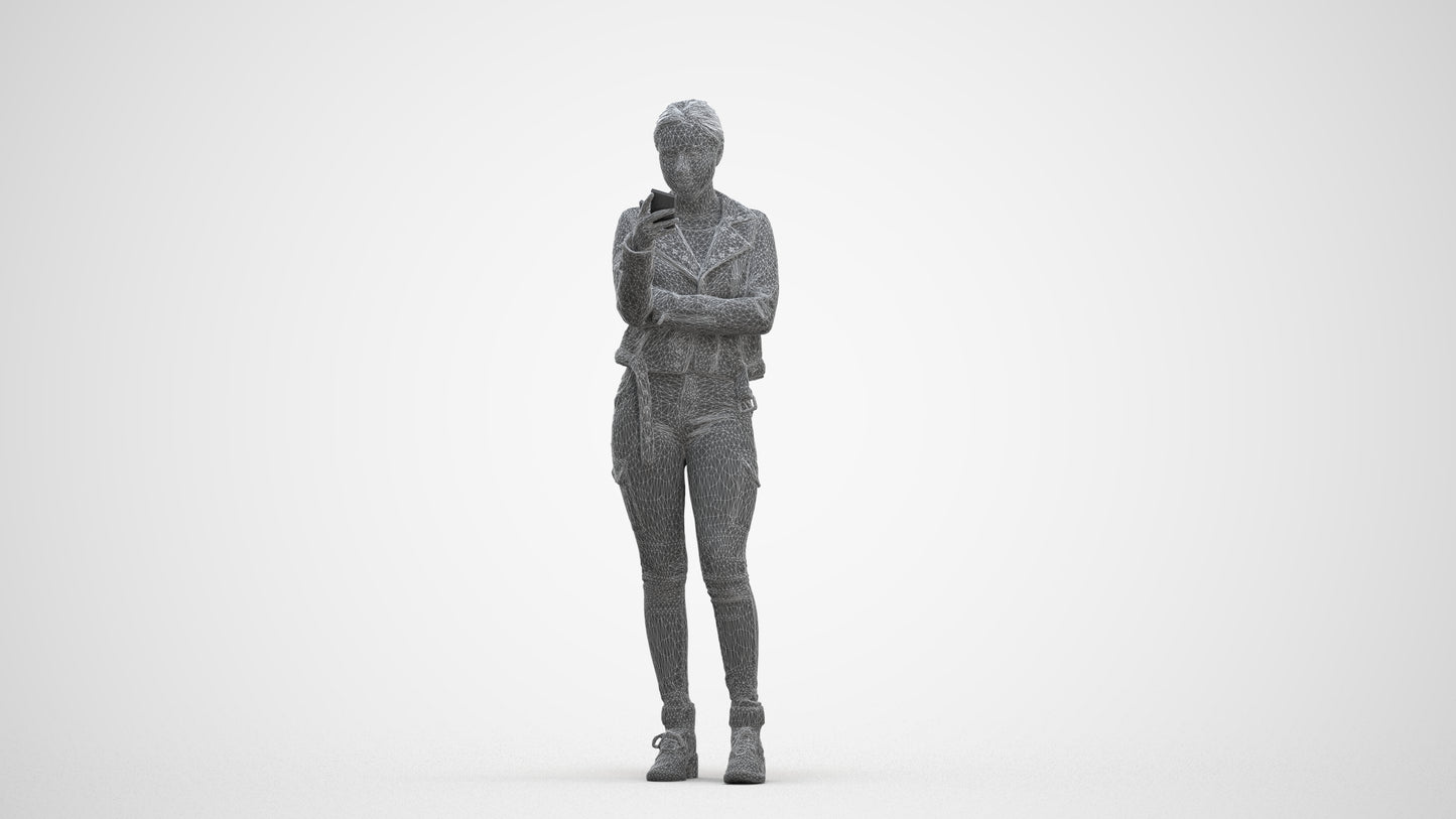 photogrammetry 3D woman casual standing, realistic human model archviz FBX, three-quarter front view render