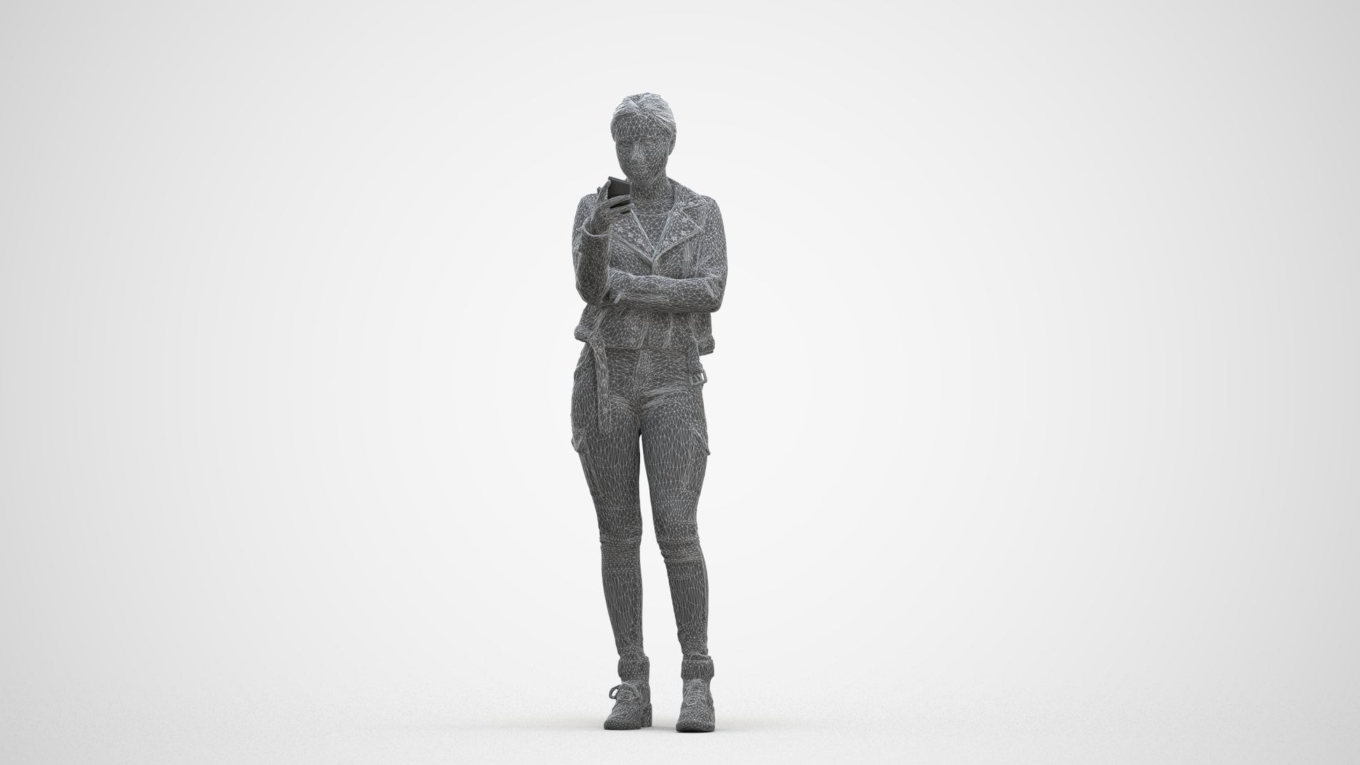 photogrammetry 3D woman casual standing, realistic human model archviz FBX, three-quarter front view render