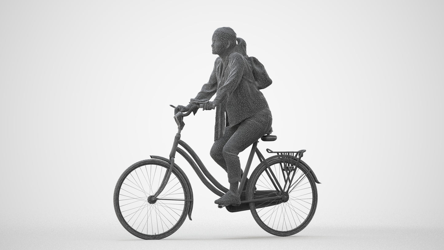 photogrammetry 3D woman casual cycling, realistic human model archviz FBX, square thumbnail
