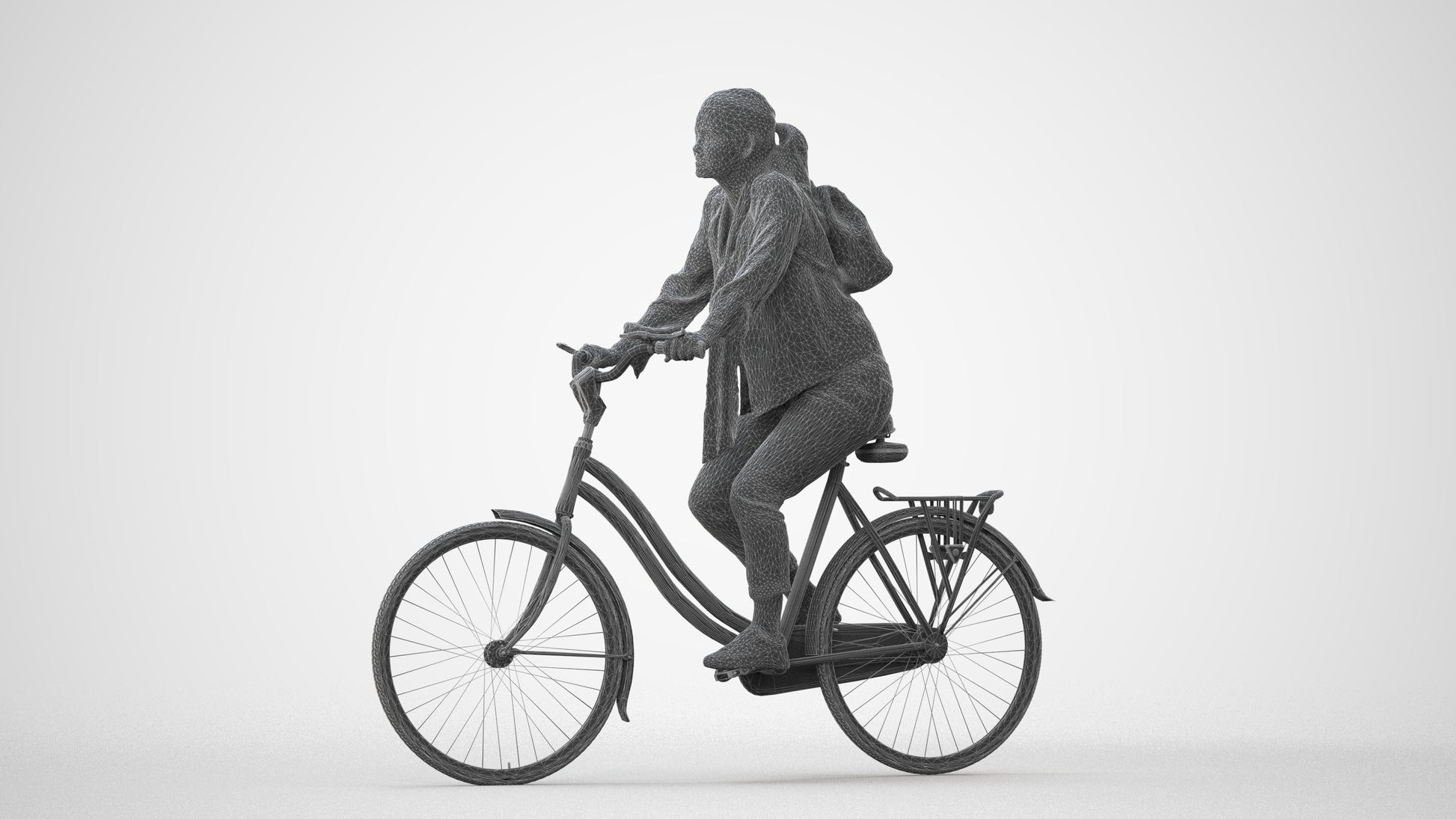 photogrammetry 3D woman casual cycling, realistic human model archviz FBX, square thumbnail