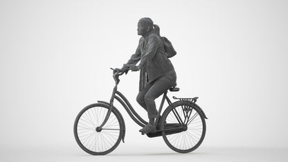 photogrammetry 3D woman casual cycling, realistic human model archviz FBX, square thumbnail