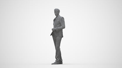 3D scanned man standing business, photorealistic archviz people for Enscape and SketchUp, wireframe back view