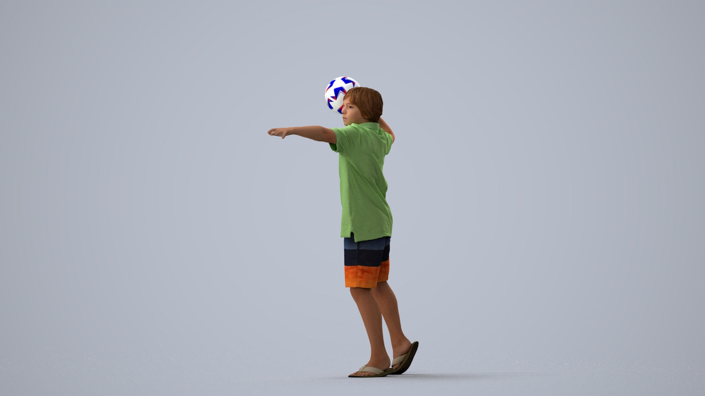 3D people model boy sport kids, scanned human for 3ds Max rendering, three-quarter view render