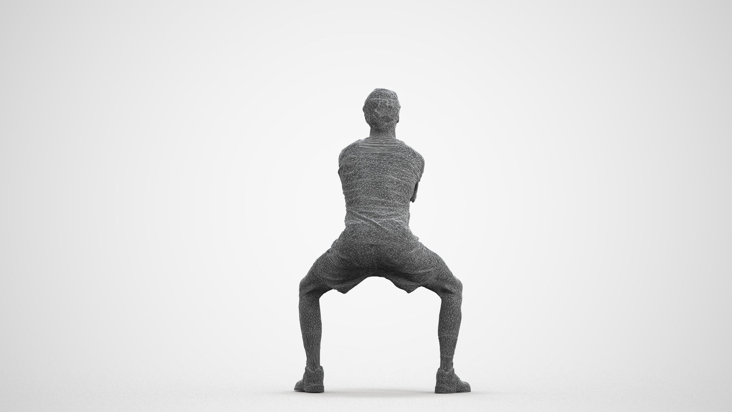 3D people model man sport, scanned human for 3ds Max rendering, wireframe front view