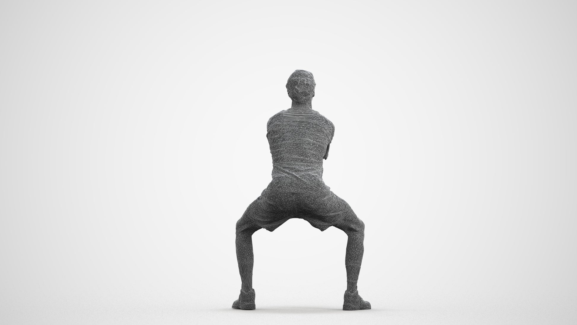 3D people model man sport, scanned human for 3ds Max rendering, wireframe front view