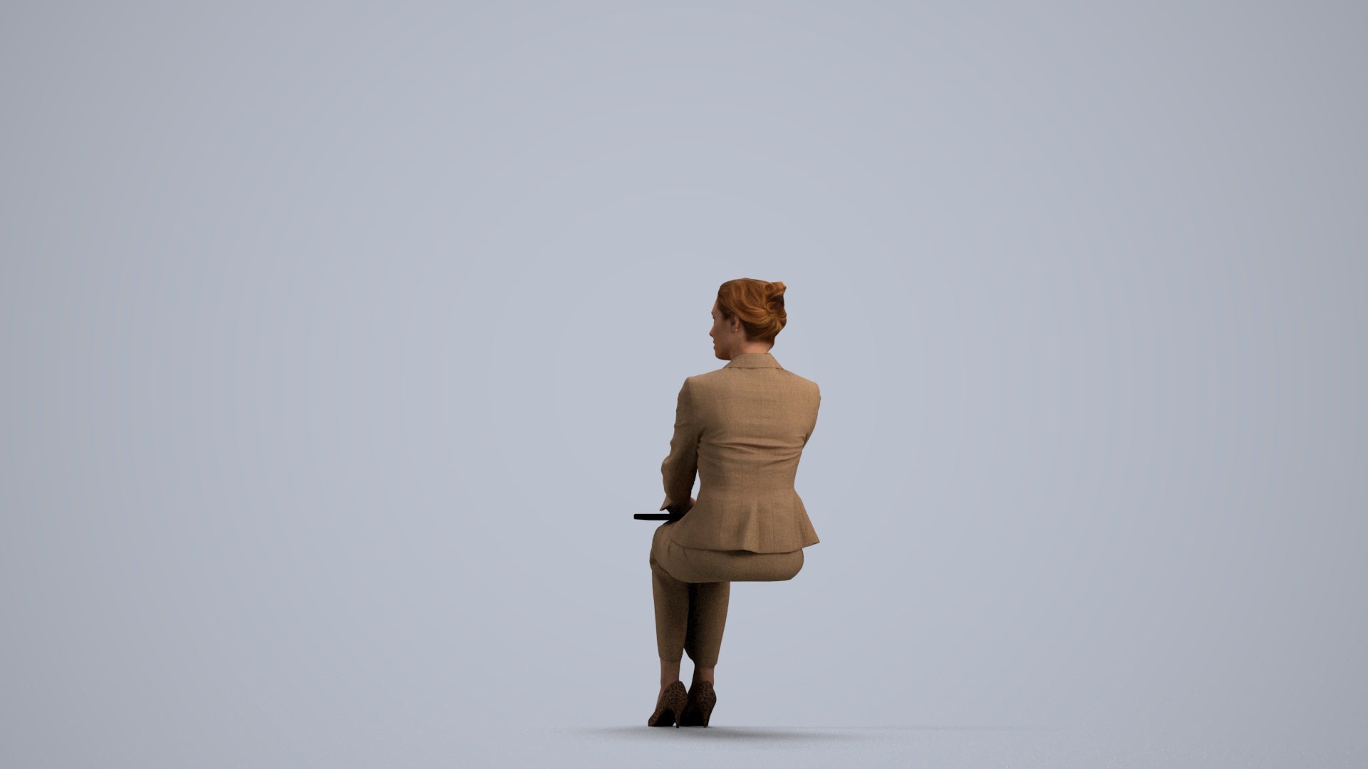 3D human model woman casual mix, photogrammetry scanned person for archviz, front view render