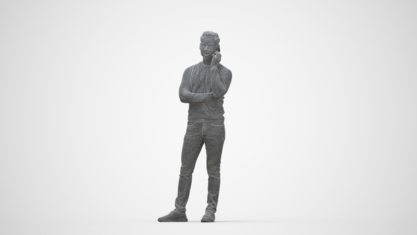 3D human model man casual standing, photogrammetry scanned person for archviz, wireframe back view