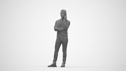 3D human model man casual standing, photogrammetry scanned person for archviz, wireframe back view