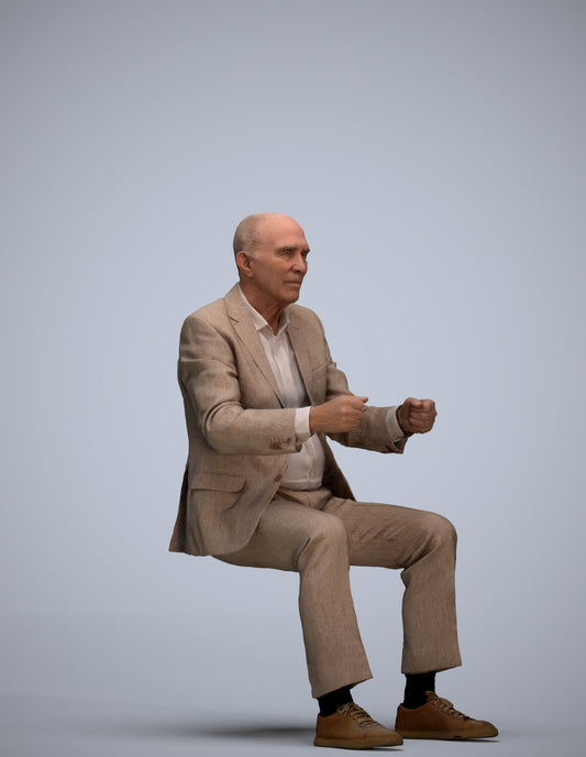 photogrammetry 3D senior man business driving, realistic human model archviz FBX