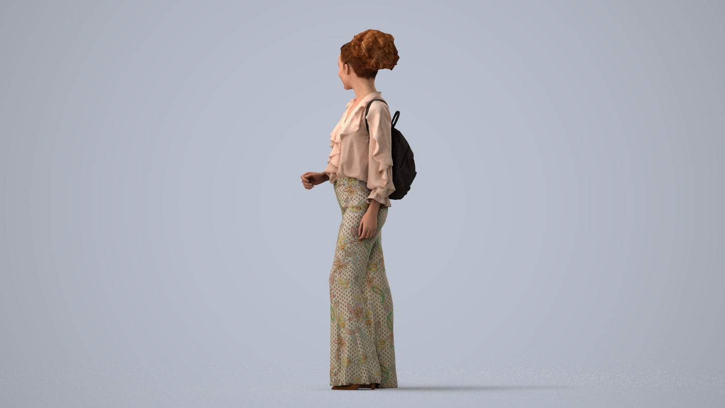 scanned 3D woman casual standing, photogrammetry people for Enscape and V-Ray, three-quarter view render