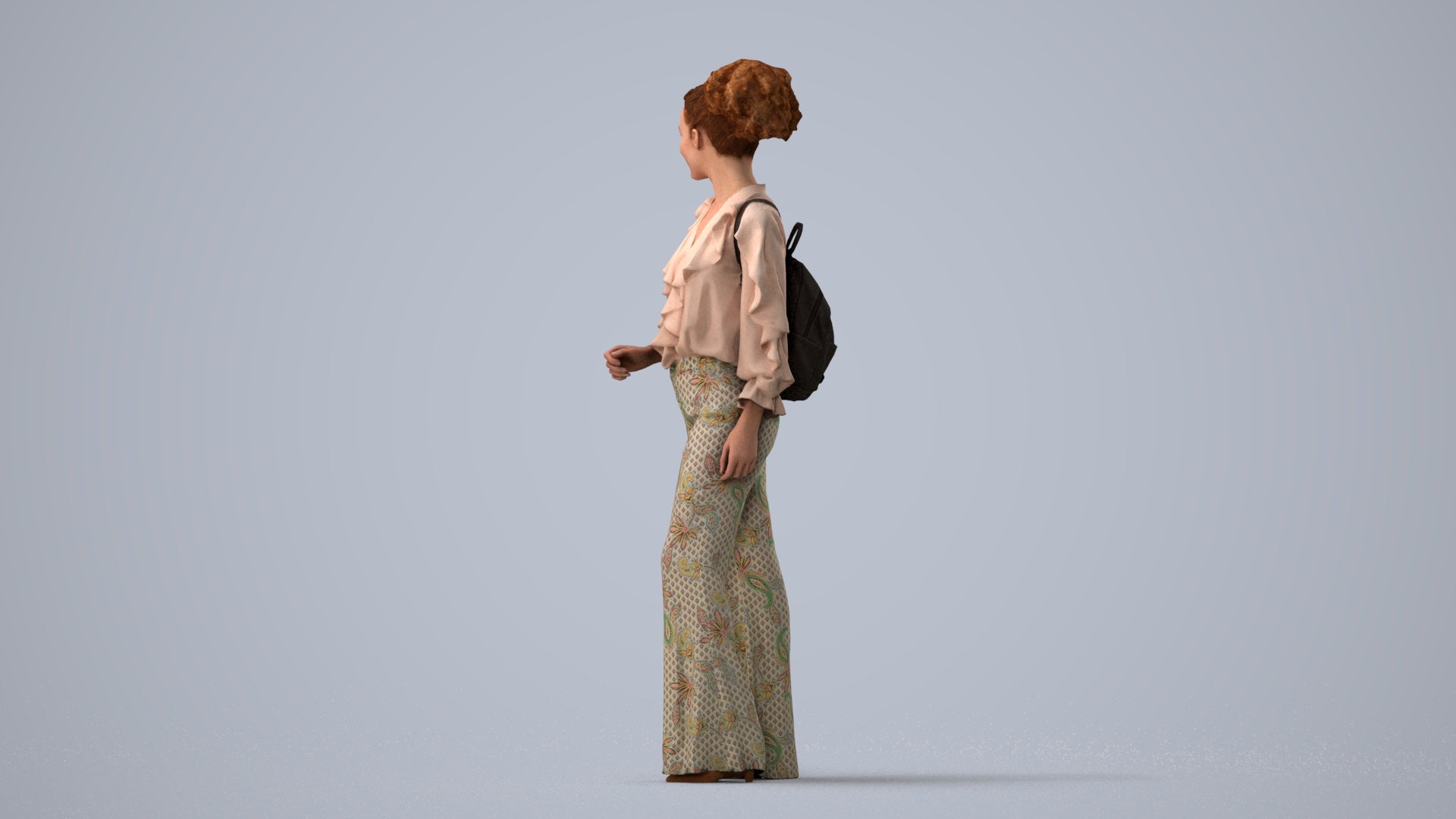 scanned 3D woman casual standing, photogrammetry people for Enscape and V-Ray, three-quarter view render