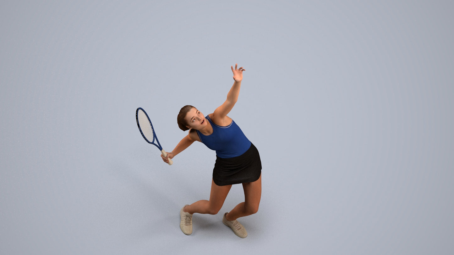 3D human model girl sport, photogrammetry scanned person for archviz, back view render
