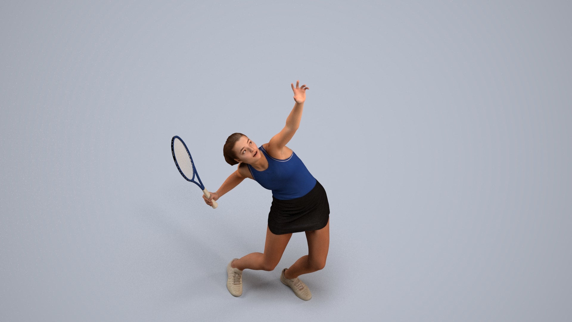 3D human model girl sport, photogrammetry scanned person for archviz, back view render