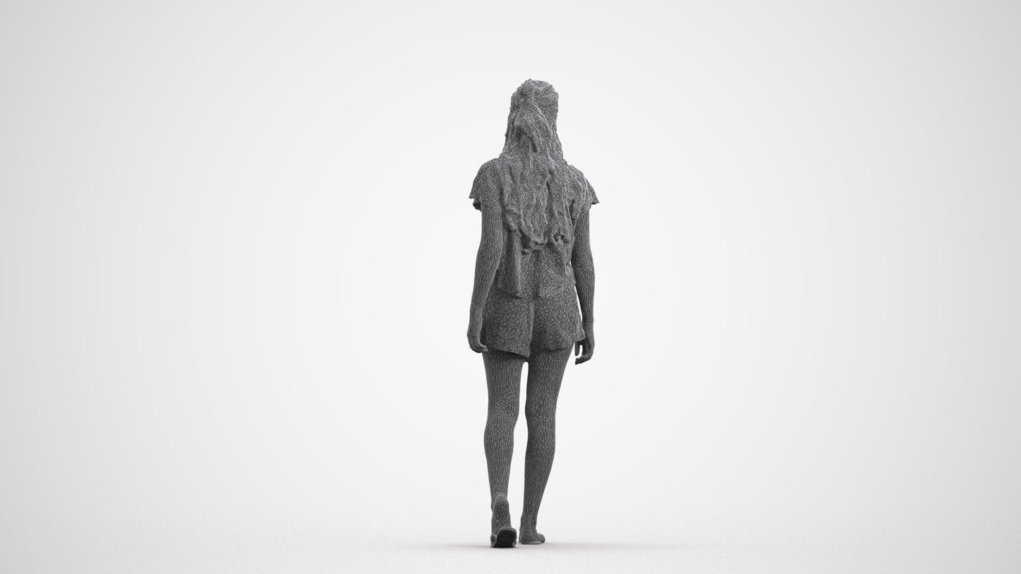 3D people model woman casual walking, scanned human for 3ds Max rendering, wireframe front view