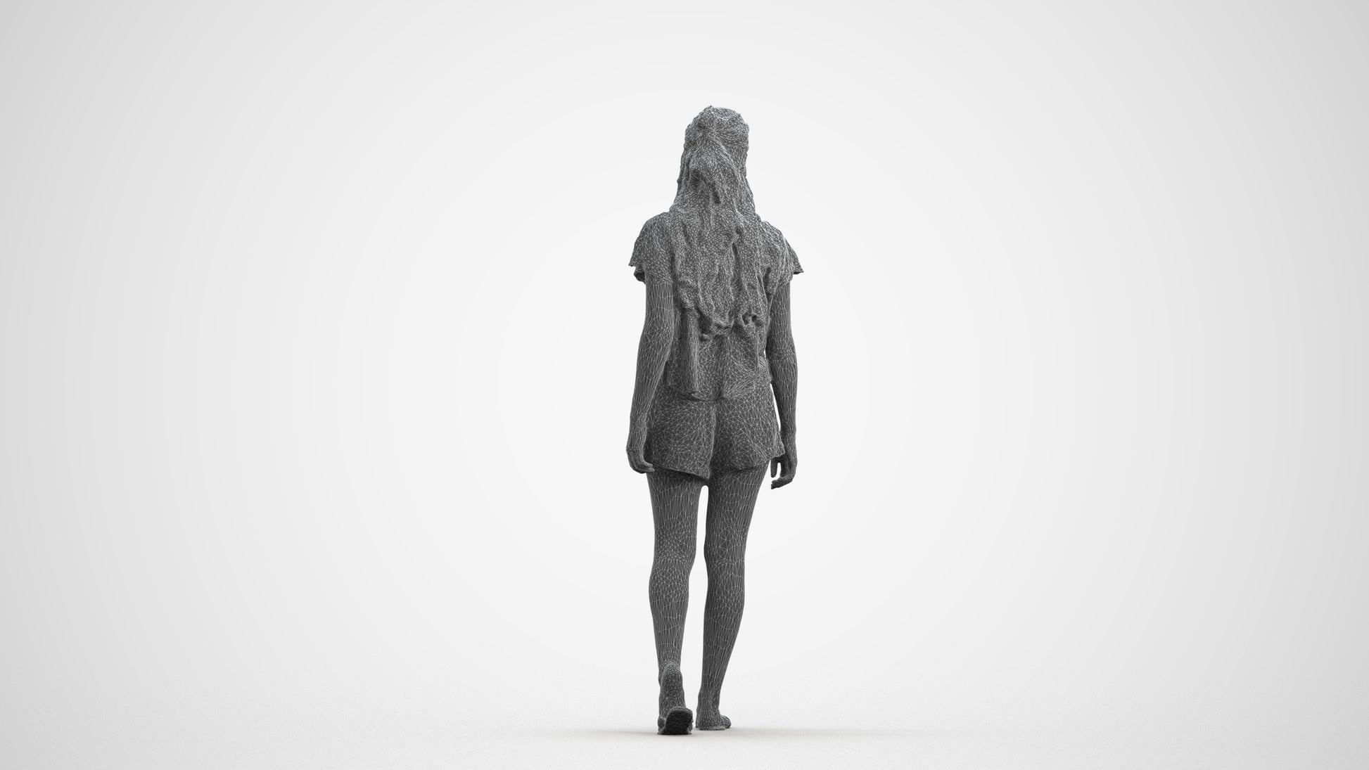 3D people model woman casual walking, scanned human for 3ds Max rendering, wireframe front view