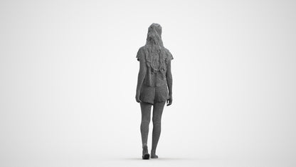 3D people model woman casual walking, scanned human for 3ds Max rendering, wireframe front view