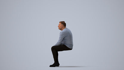 realistic 3D man casual sitting, scanned archviz people for Blender and 3ds Max, three-quarter view render
