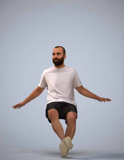 scanned 3D man casual sitting, photogrammetry people for Enscape and V-Ray