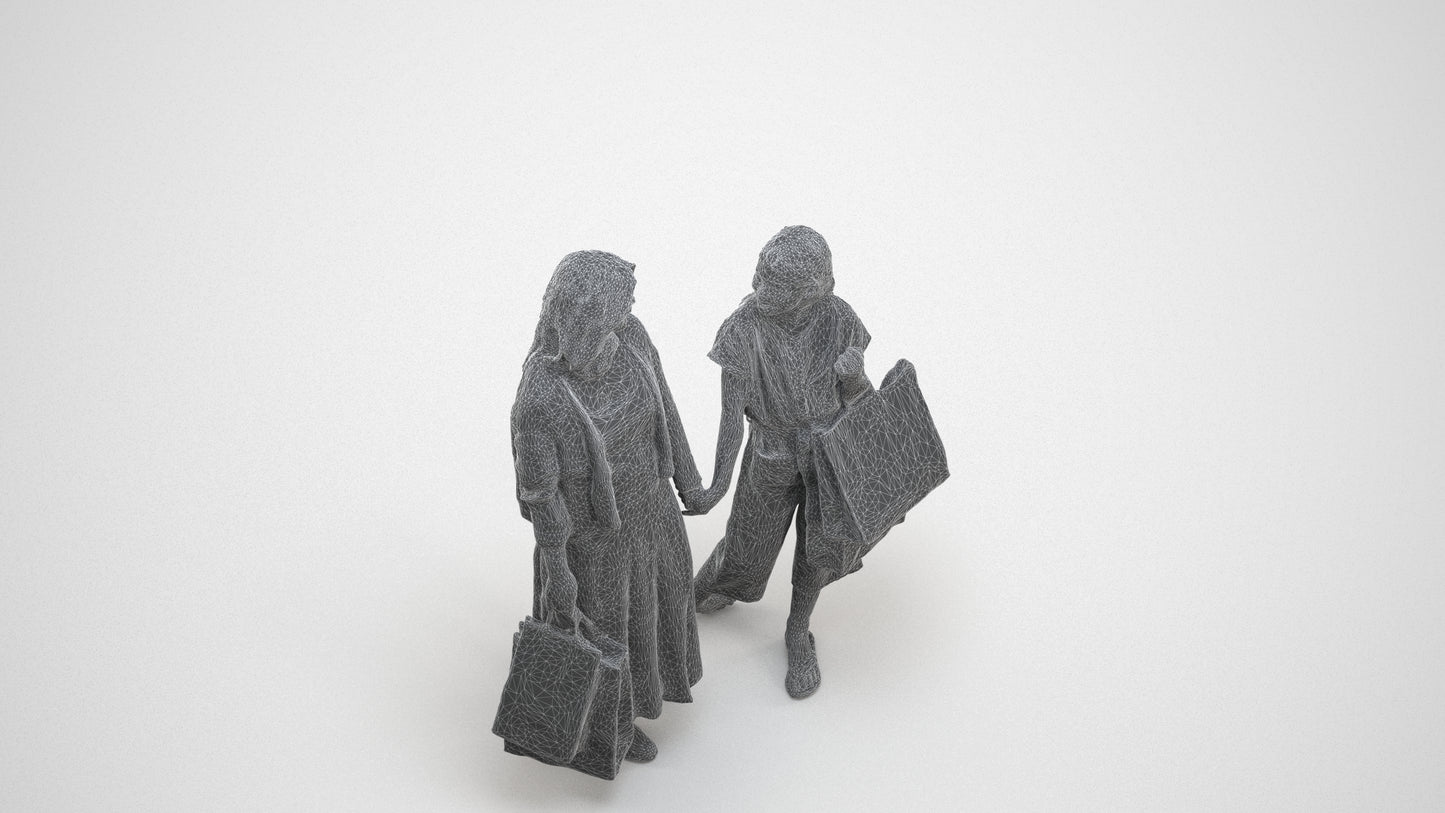3D people model girl casual kids, scanned human for 3ds Max rendering, wireframe three-quarter view