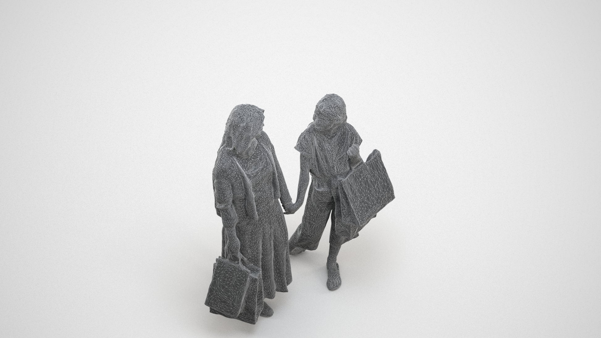 3D people model girl casual kids, scanned human for 3ds Max rendering, wireframe three-quarter view