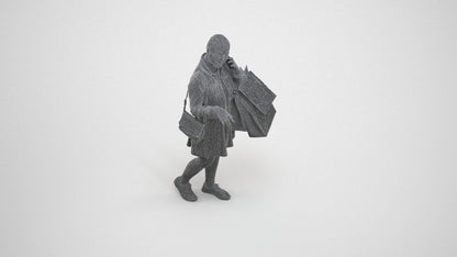 scanned 3D woman casual shopping, photogrammetry people for Enscape and V-Ray, wireframe three-quarter view