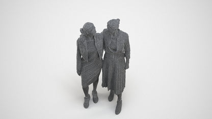 3D human model senior woman casual kids, photogrammetry scanned person for archviz, wireframe three-quarter view