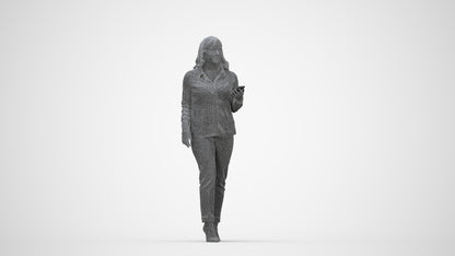 3D scanned woman walking casual, photorealistic archviz people for Enscape and SketchUp, wireframe back view