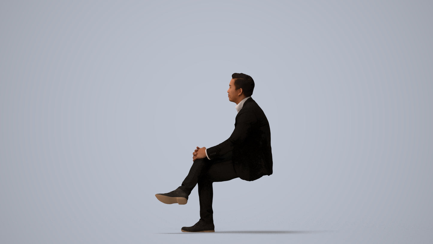 3D people model man business, scanned human for 3ds Max rendering, three-quarter view render