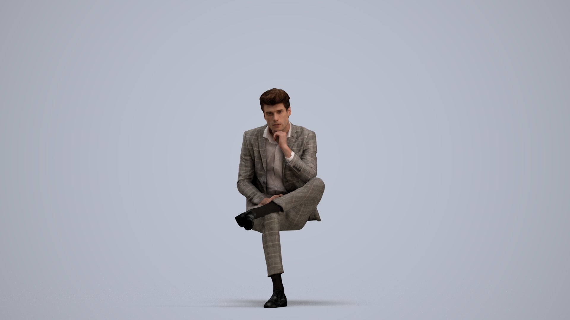 3D human model man business, photogrammetry scanned person for archviz, standing pose render