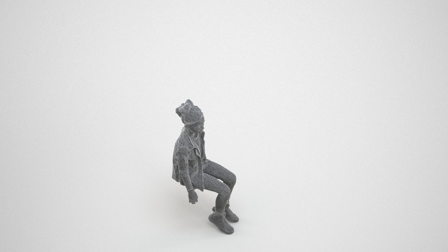photogrammetry 3D girl casual kids, realistic human model archviz FBX, wireframe three-quarter view