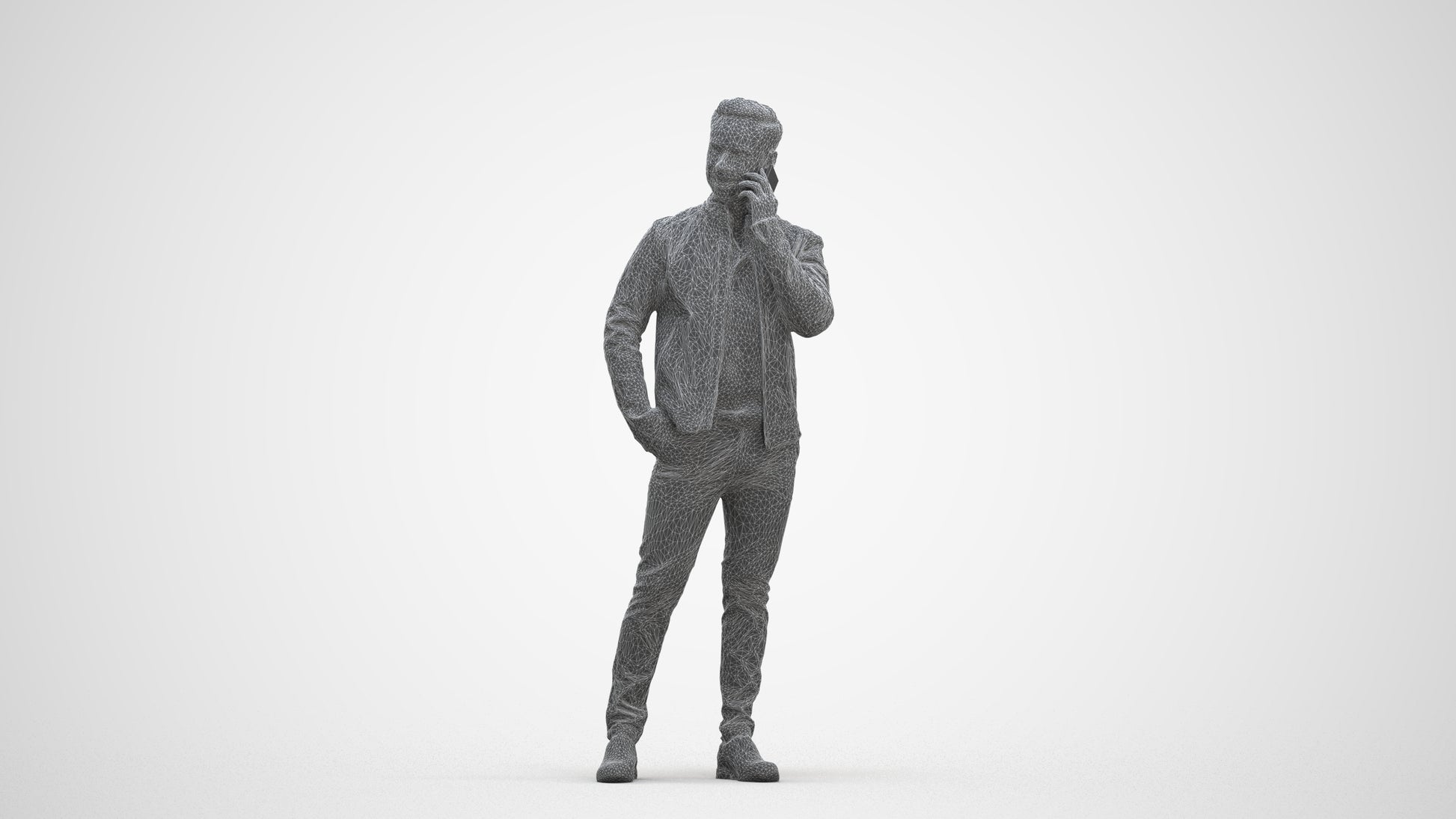 photogrammetry 3D man business standing, realistic human model archviz FBX, three-quarter front view render