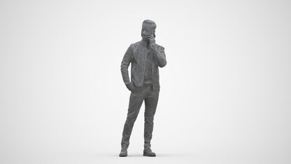photogrammetry 3D man business standing, realistic human model archviz FBX, three-quarter front view render