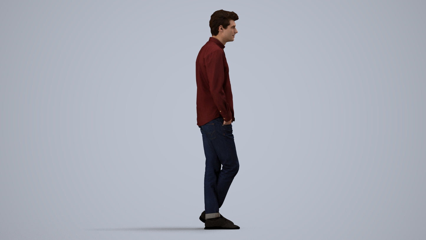 3D people model man casual standing, scanned human for 3ds Max rendering, side view render