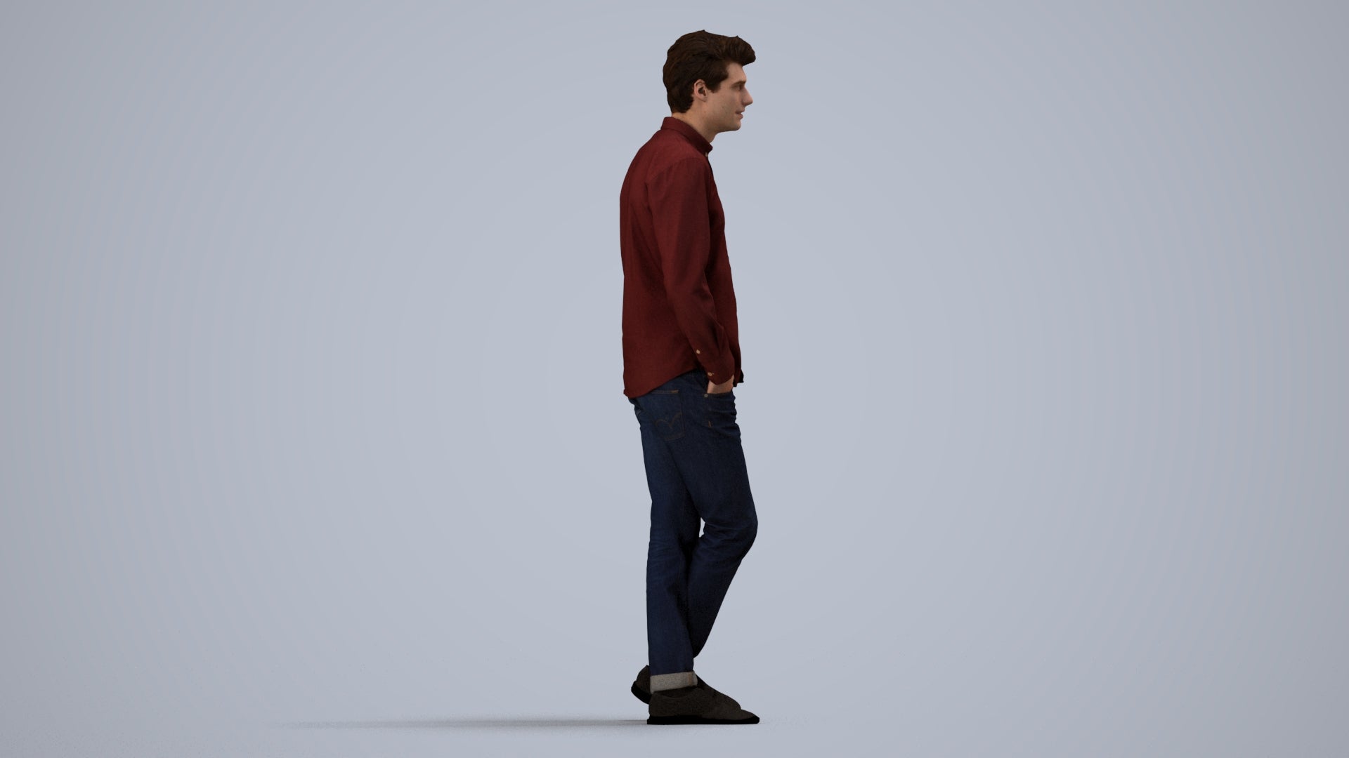 3D people model man casual standing, scanned human for 3ds Max rendering, side view render