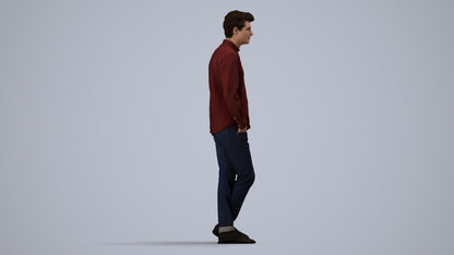 3D people model man casual standing, scanned human for 3ds Max rendering, side view render