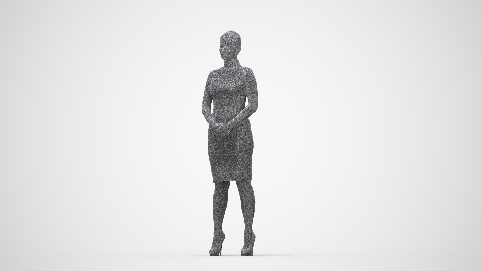 scanned 3D woman business, photogrammetry people for Enscape and V-Ray, wireframe back view