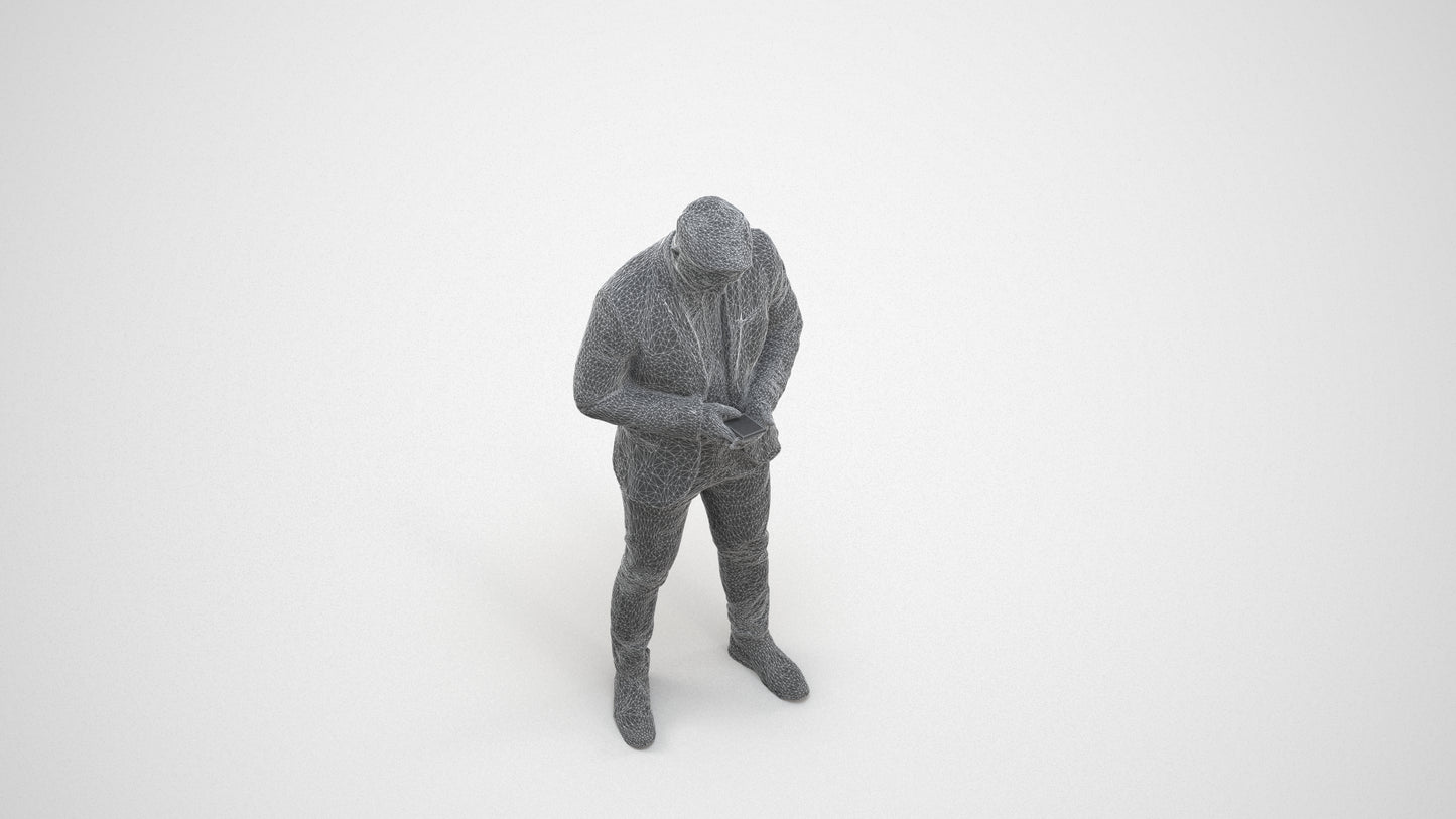realistic 3D man business, scanned archviz people for Blender and 3ds Max, wireframe three-quarter view