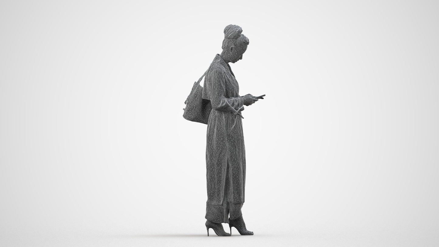 scanned 3D woman business standing, photogrammetry people for Enscape and V-Ray, wireframe side view